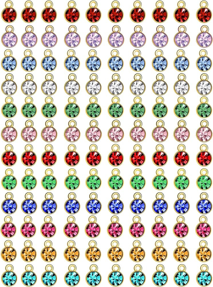 BetterJonny 120 Pieces Crystal Birthstone Charms Beads, 12 Colors Round Crystal Charm with Rings ... | Amazon (US)
