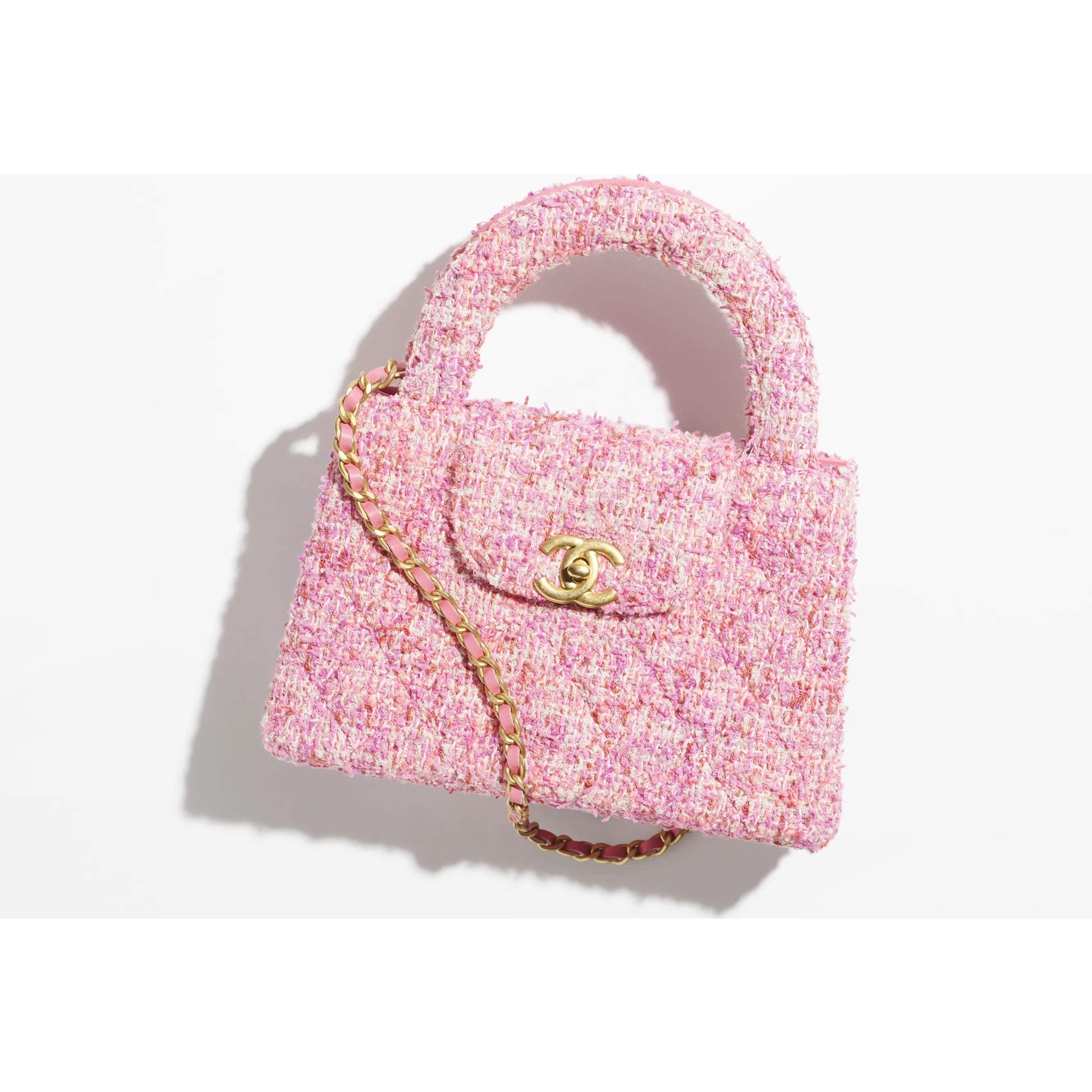 Mini Shopping Bag

            
		Cotton Tweed & Gold-Tone Metal
	
		Pink & Ecru | Chanel, Inc. (US)