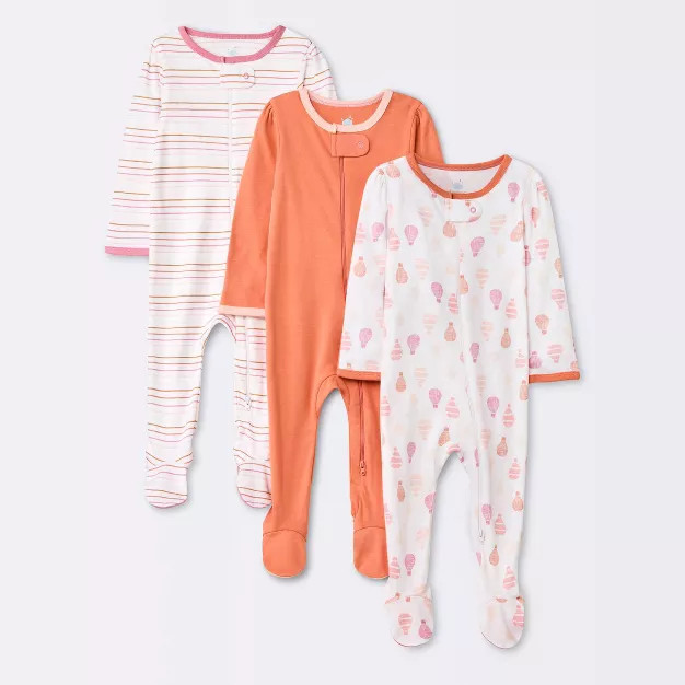 Baby Girls' 3pk Basic Balloons Sleep N' Play - Cloud Island™ Coral Orange | Target