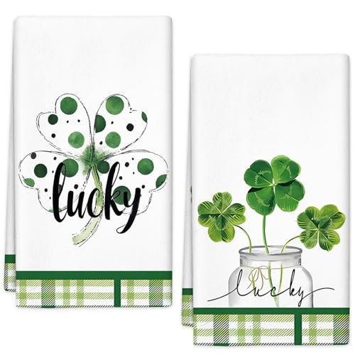 Zeptrix Kitchen Towels St Patricks Day Kitchen Towels Shamrock Dish Cloths Seasonal Spring Bathrrom Hand Towel 2Pcs Holiday Saint Patricks Day Decorations Irish Tea Towel 16x24 Inch(White) | Amazon (US)