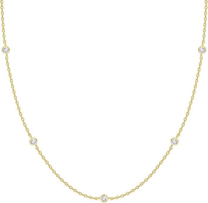 PAVOI 14K Gold Plated Station Necklace | Simulated Diamond BTY Necklace | Womens CZ Chain Necklac... | Amazon (US)