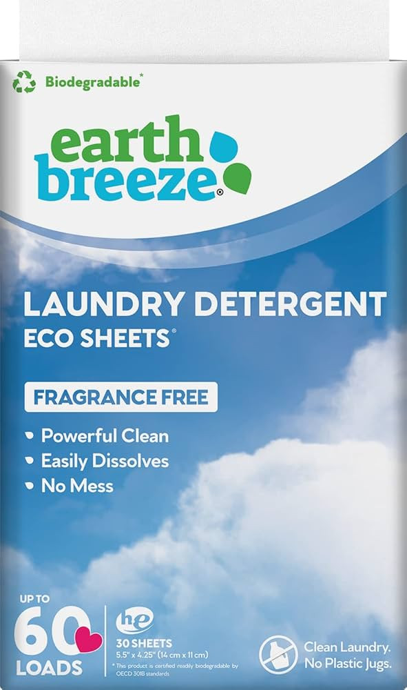 Earth Breeze Laundry Detergent Sheets - Fragrance Free - No Plastic Jug (60 Loads) 30 Sheets, Liq... | Amazon (US)