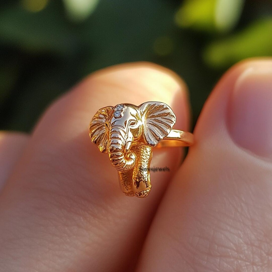 14k Gold Elephant Ring: Dainty Animal Jewelry | Etsy (US)