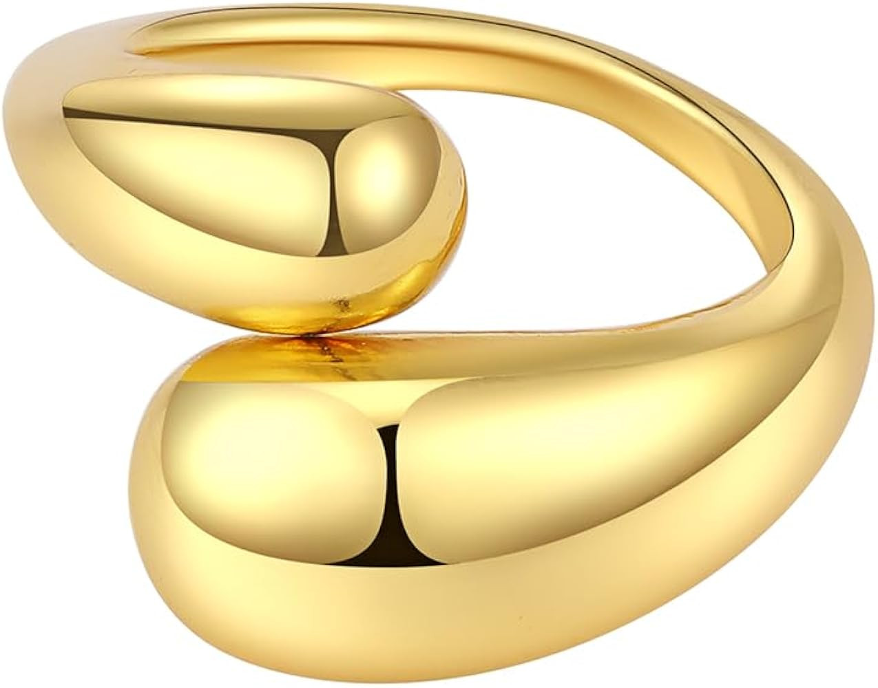 KURTCB Chunky Open Ring 14k Gold Plated Minimalist Adjustable Dome Teardrop Wide Bold Statement R... | Amazon (US)