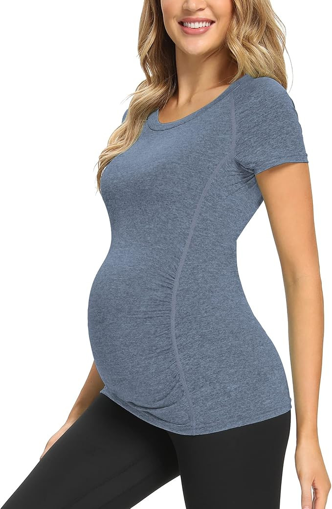 GLAMIX Women's Maternity Active Tops Short Sleeve Workout Athletic Pregnancy Shirts | Amazon (US)