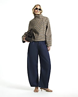 Brown Check Funnel Neck Cocoon Sleeve Jacket | River Island UK & IE