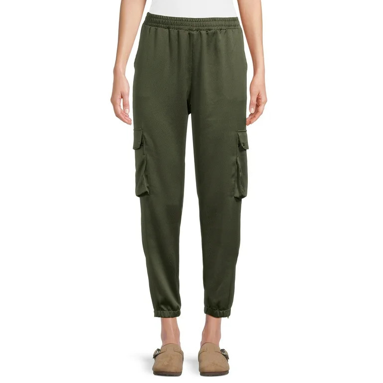 Time and Tru Women's Mid Rise Satin Cargo Jogger Pants, 27" Inseam, Sizes XS-XXL | Walmart (US)