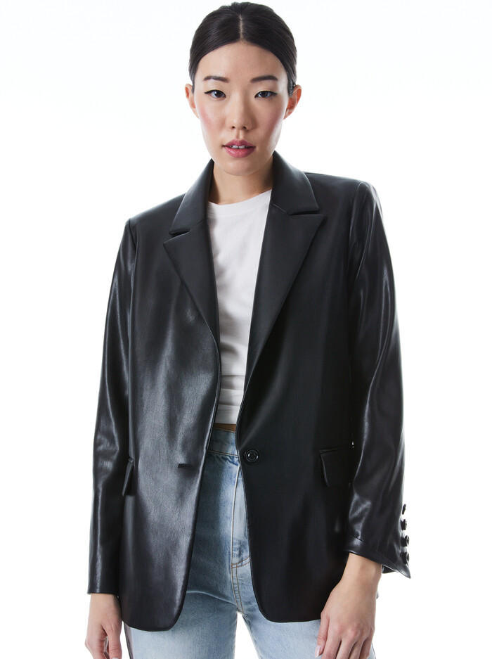 DENNY VEGAN LEATHER NOTCH COLLAR BLAZER | Alice + Olivia