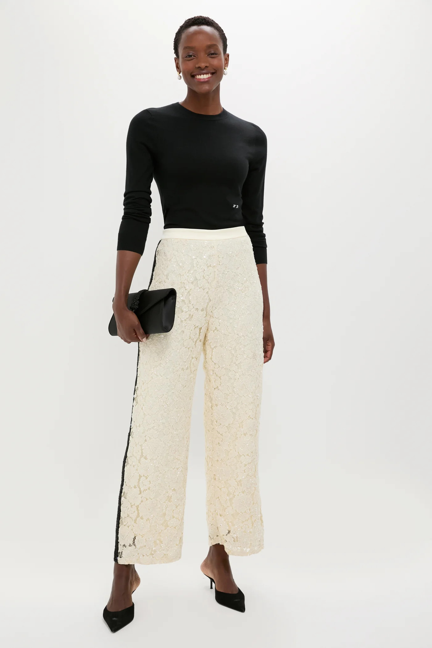 Cream Lace Sequin Straight Pants | Tuckernuck (US)