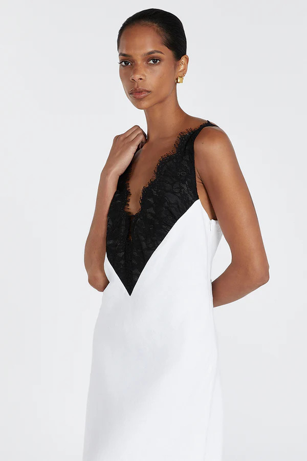 HAZEL WHITE LACE LINEN MIDI DRESS | DISSH