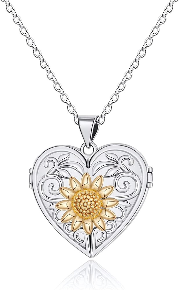 Sunflower Heart Locket Necklace That Holds Pictures, Gold Picture Locket Necklace Girls Sunflower... | Amazon (US)