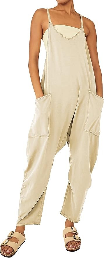 Aedceal Women's Loose V Neck Sleeveless Jumpsuits Adjustable Straps Harem Long Pants Overalls wit... | Amazon (US)