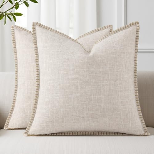 decorUhome Summer Decorative Throw Pillow Covers 18x18 Set of 2 Square Faux Linen Outdoor Neutral... | Amazon (US)