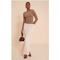 Beige Textured Jersey Mid Rise Maxi Skirt | PrettyLittleThing US