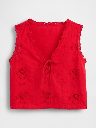Linen-Blend Embroidered Crop Shell Tank Top | Gap (US)