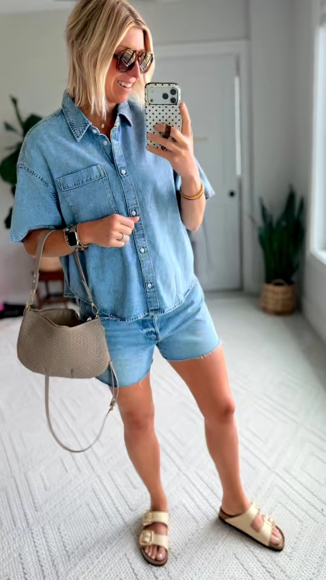 Denim on denim look for
Summer. Wearing a size large tall in the denim shirt from Gap- size up to a 10 in these denim shorts. 
I’m currently 21 weeks pregnant & 5’10” for height reference

#LTKootd #LTKSeasonal #LTKOver40
