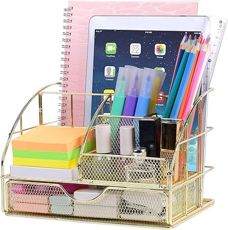 POPRUN Upgraded Desk Organizer for Women, Cute Mesh Office Supplies Accessories Essentials Caddy ... | Amazon (US)