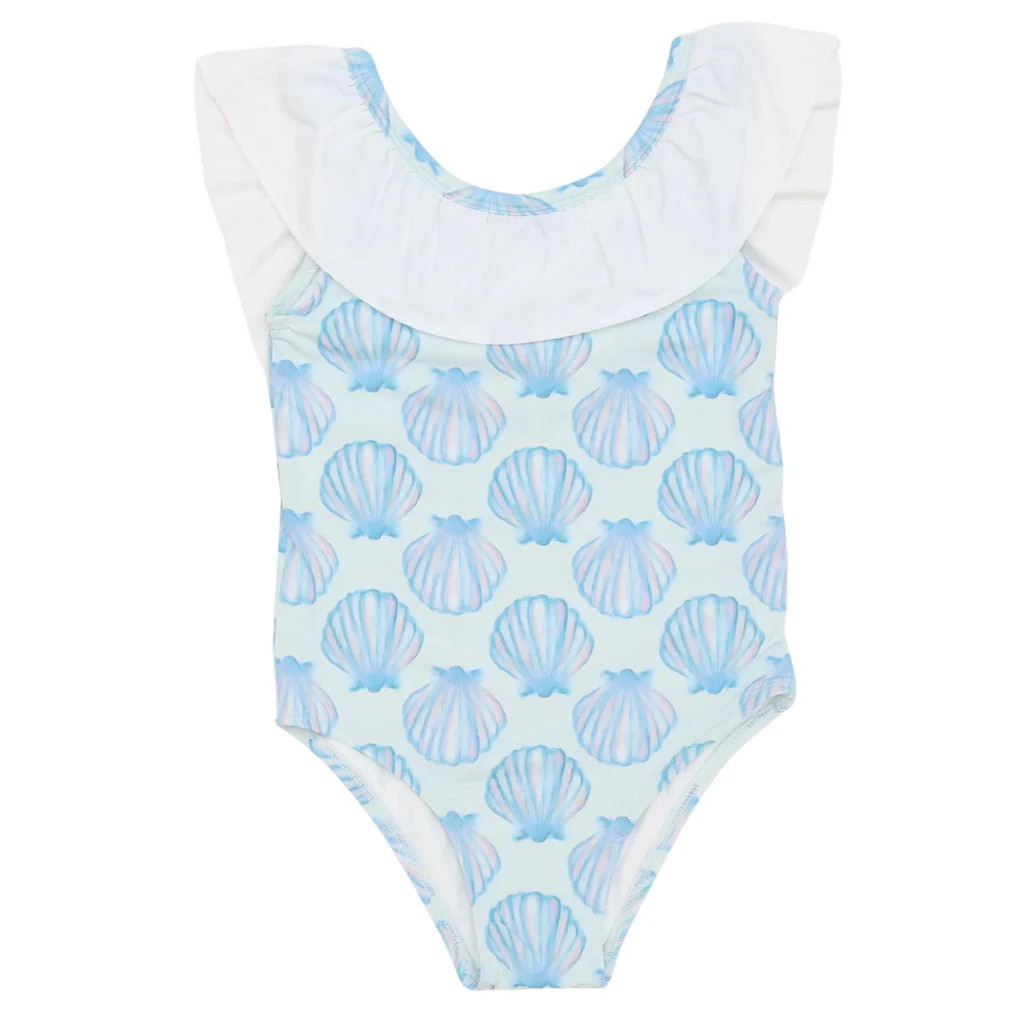 HAMNER HILL Girls Seashell Flutter Sleeve One Piece | Persnickety