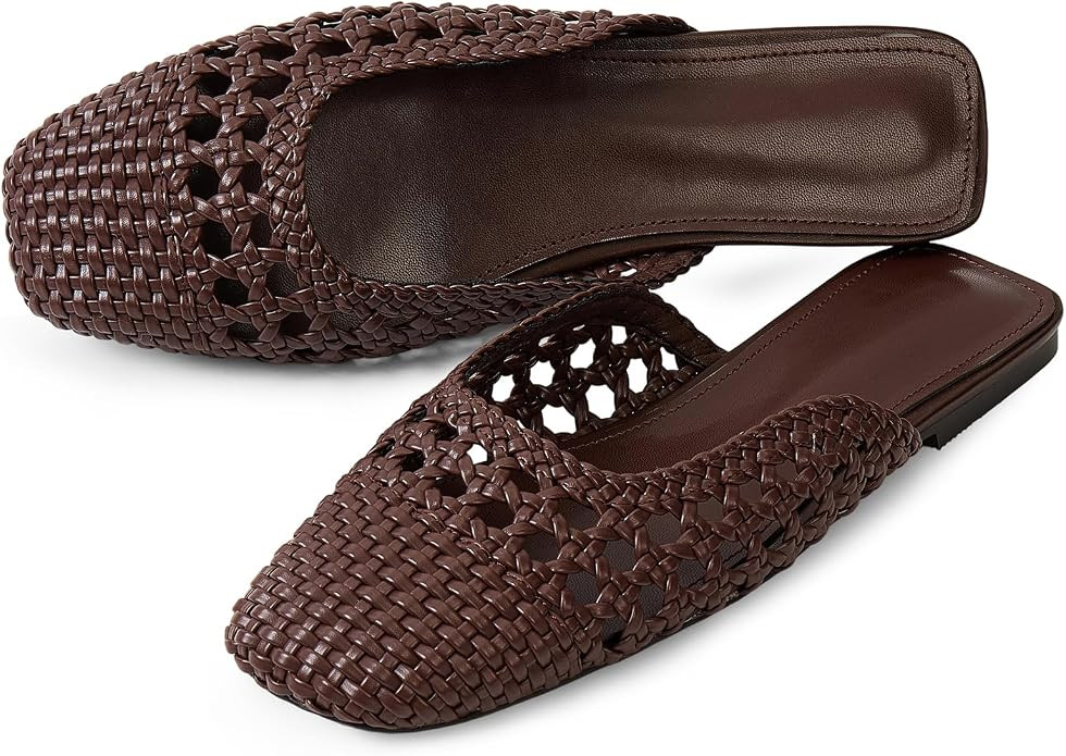 Woven Mules for Women Mesh Closed Square Toe Mule Flats Slides | Amazon (US)