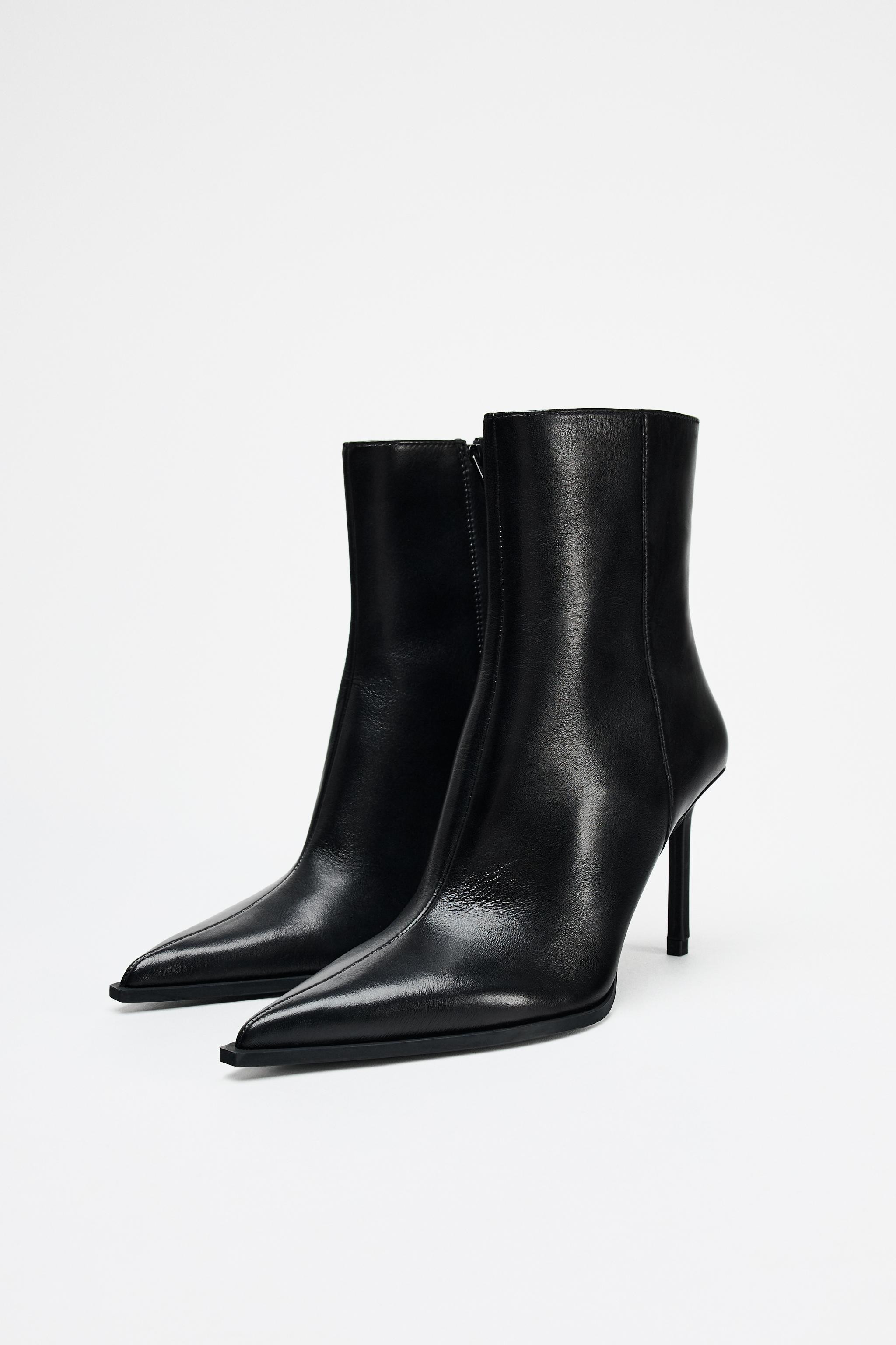 LEATHER STILETTO HEELED ANKLE BOOTS | Zara US