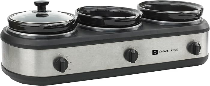 CULINARY CHEF, Triple Slow Cooker, Buffet Server 2.5qt x 3 Pot, Food Warmer \u2013 Stainless | Amazon (US)