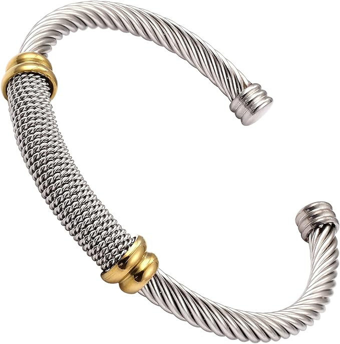Dorriss Vintage Cuff Bracelet for Women Stainless Steel Cable Wire Twisted Bangle Elastic Adjusta... | Amazon (US)