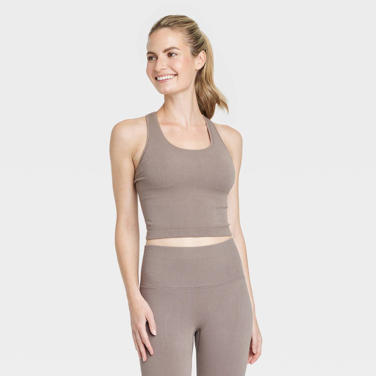 Women's Seamless Racerback Rib Tank Top - All In Motion™ Taupe L | Target