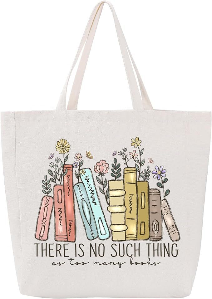 LEADO Canvas Book Tote Bag with Pockets for Adults, Book Lovers Gifts - Mothers Day, Birthday Gif... | Amazon (US)