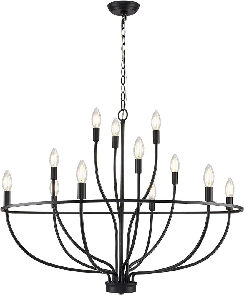 12-Light Black Chandelier Candle Chandelier Light Fixture Dining Room Chandelier Over Table for L... | Amazon (US)