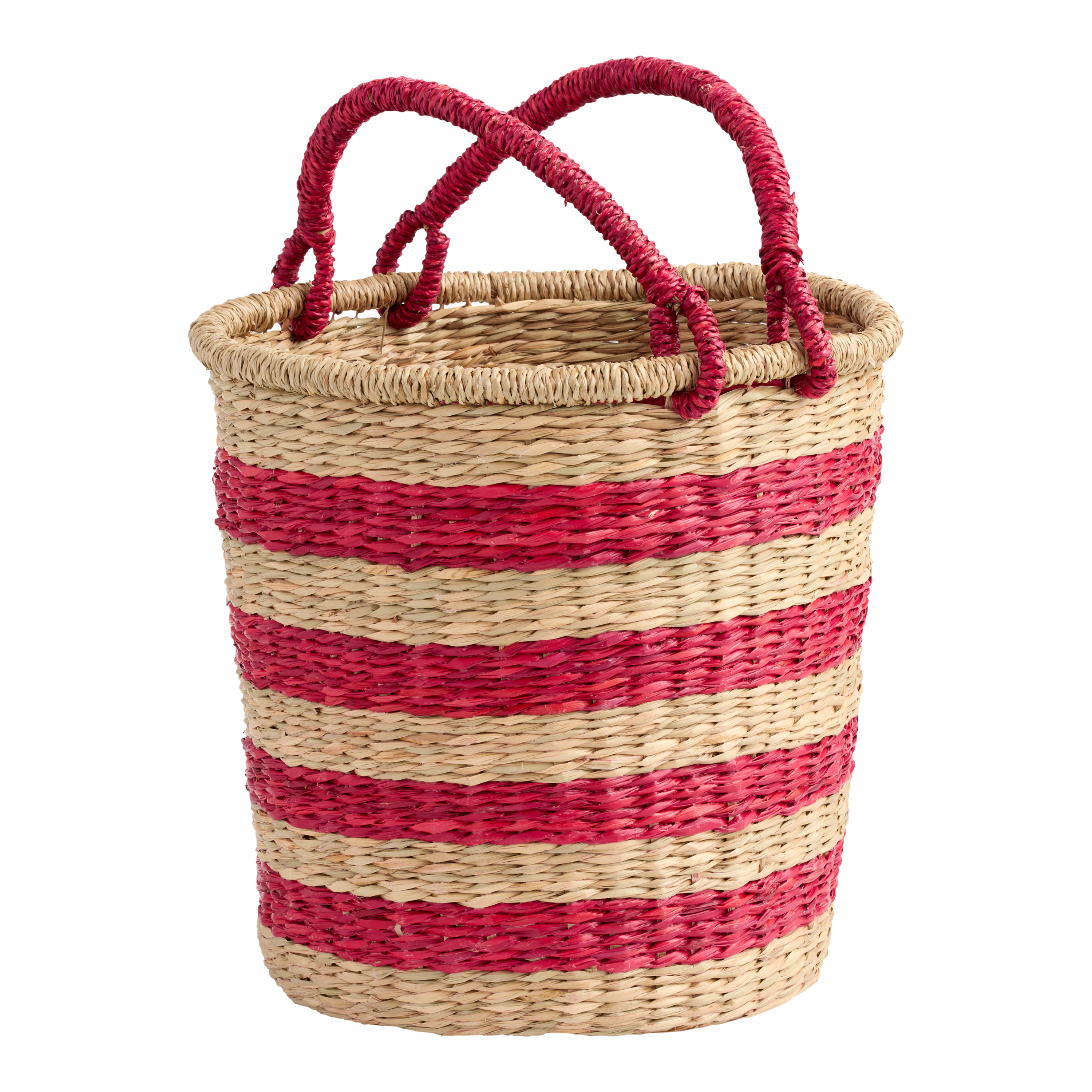 Red and Natural Seagrass Striped Tote Basket | World Market