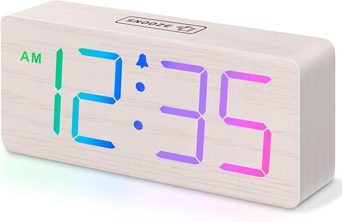 DreamSky Wooden Digital Clock for Bedroom Desk - RGB Loud Alarm Clock for Heavy Sleepers with Vol... | Amazon (US)