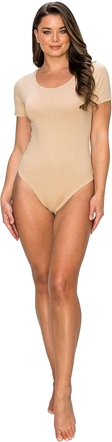 Cami/Short/Long Sleeve Stretch Basic Snap Closure Cotton Bodysuit Jumpsuit | Amazon (US)