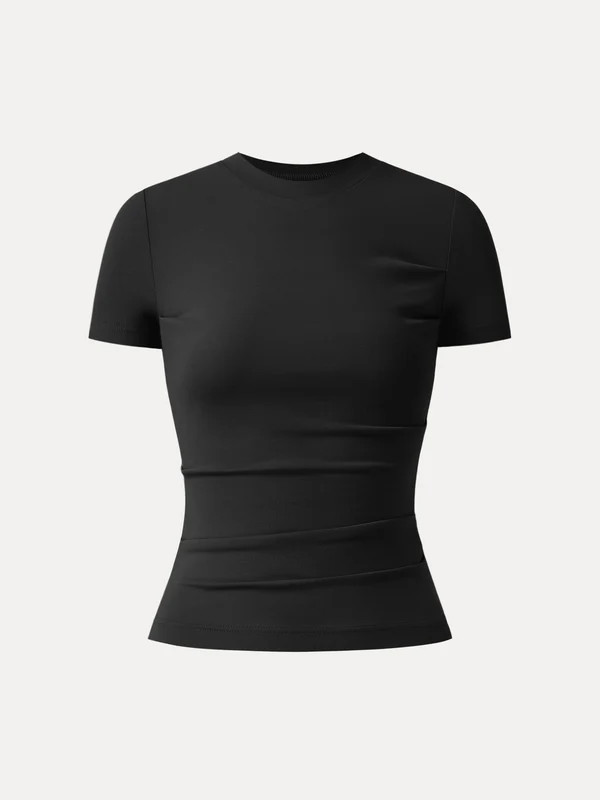 Crewneck Side Ruched Fitted Tee | OGLmove