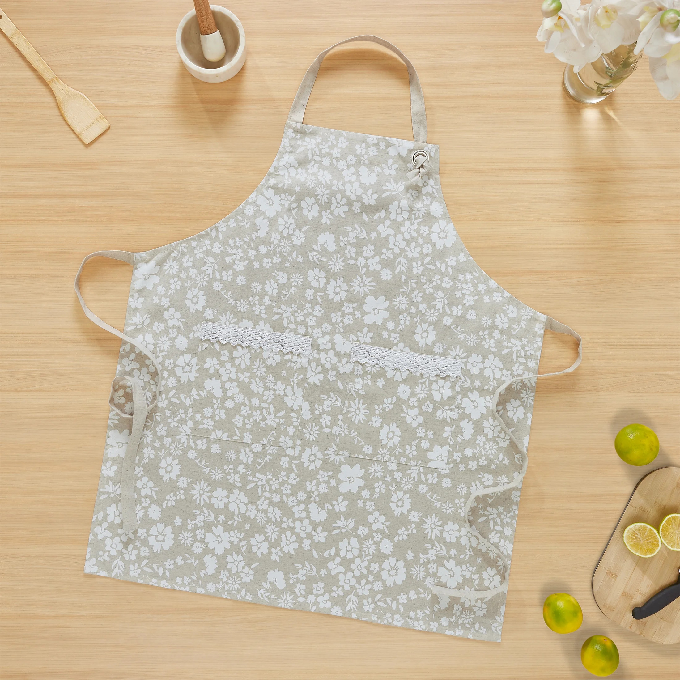 My Texas House Cotton/Linen 30" x 34" Floral Lace Apron, Linen | Walmart (US)
