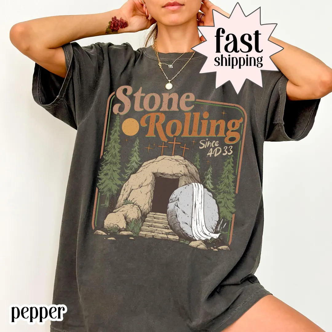 Comfort Colors Rolling Christian T-Shirt Trendy Stones Easter Clothing Jesus Christ Shirt Gift Fo... | Etsy (US)