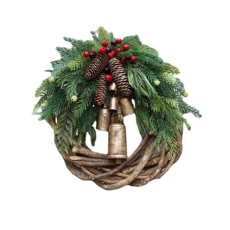 Farmhouse Christmas Wreath, 2021 Boho Wreaths for Front Door, Golden Bells Hang Center Door Wreat... | Walmart (US)