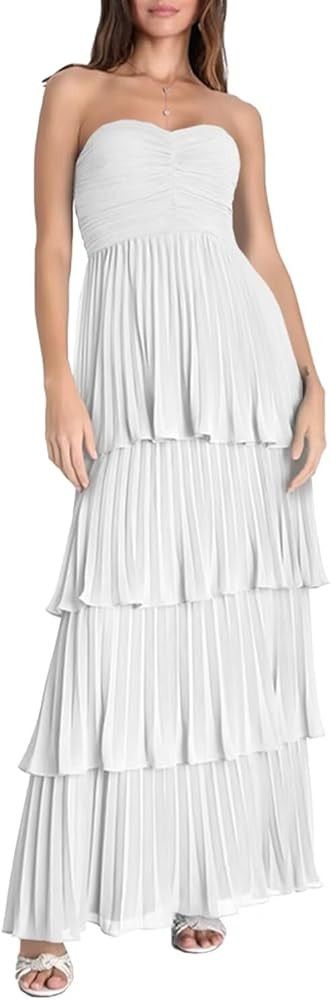 Xijun Strapless Tiered Chiffon Bridesmaid Dresses Sweetheart Neckline Layered Prom Dress Formal E... | Amazon (US)