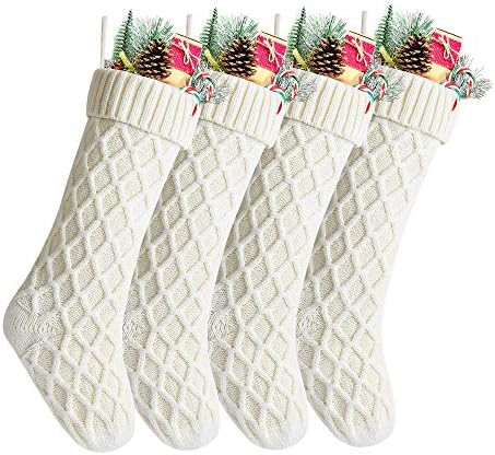 Kunyida Pack 4,18" Unique Ivory Cream Knit Christmas Stockings for Holiday Decor | Amazon (US)
