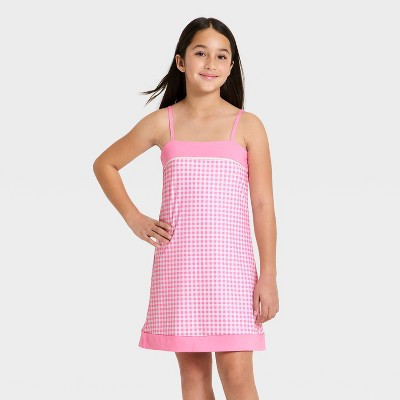 Girls' Printed Athletic Dress - All In Motion™ Pink Gingham XS | Target