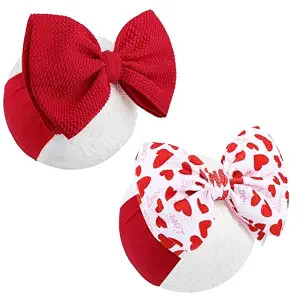 Valentines Baby Bow Headbands for Girls Waffle Tied Bow Hairbands Handmade Cute Red Love Heart He... | Amazon (US)