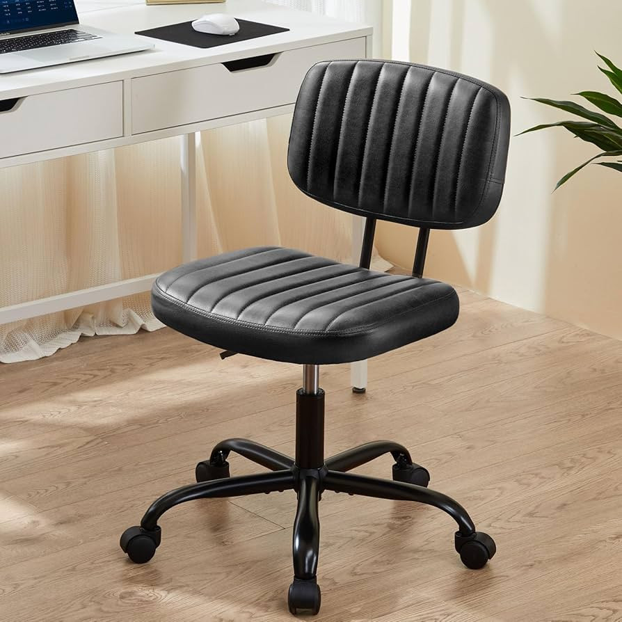 Sweetcrispy Small Office Desk Chair with Wheels Armless Comfy Computer Chair with Lumbar Support, PU Leather Low Back Adjustable Height 360° Rolling Swivel Task Chair Without Arm for Home, Bedroom | Amazon (US)