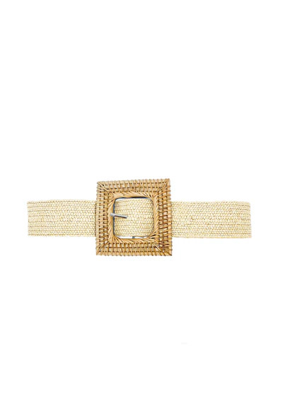 Square Rattan Buckle Stretch Belt - Ivory | Shop BURU