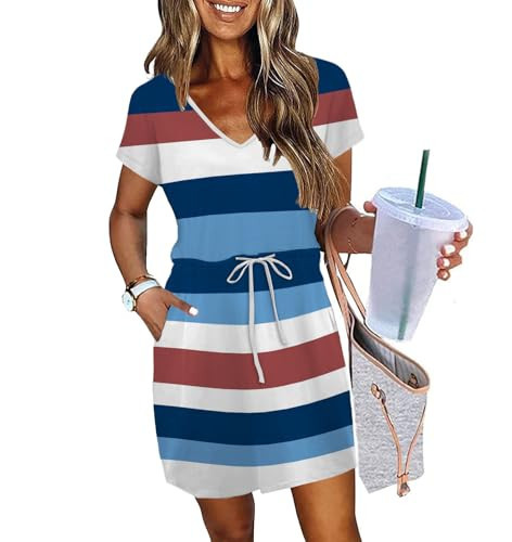 Summer Dresses for Women Beach Vacation Clothes Spring Wedding Guest Cocktail Semi Formal Prom Boho Maxi Midi Dresses Birthday Party Cute Pink Navy Blue Tshirt Dress Resort Wear 2026 S | Amazon (US)