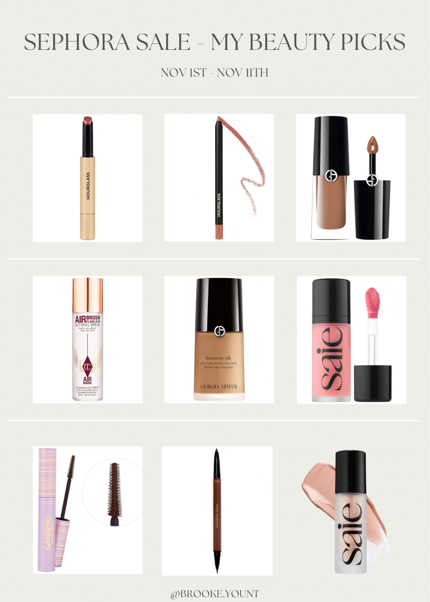 Sephora’s Savings Event starts today for Rouge Members and on November 5th for VIB & Insiders. 

This is the time of year that I like to stock up on all my favorites — sharing some items from my everyday makeup routine here. 

Hourglass Lipgloss - Mist
Hourglass Liner - Flaunt 
Georgio Armani Eyeshadow - 22M Cashew (my everyday color) 
Georgio Armani Foundation - 5.9 Medium/Neutral
Saie Cream Blush - Sweetie 
Saie Illuminator - Sunglow

Use code Savings for;
30% off all Sephora Products 
20% - Rouge Members 
15% - VIB Members 
10% - Beauty Insiders 

#SephoraSale #BeautyFavorites 

#LTKSaleAlert #LTKBeauty #LTKCyberWeek