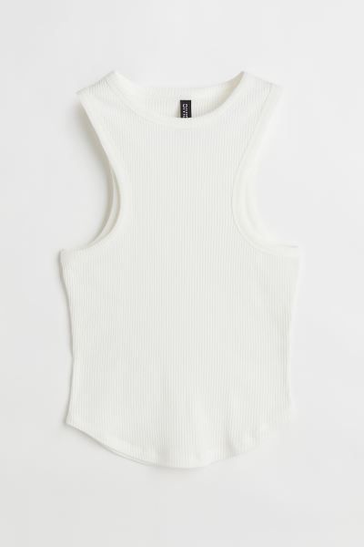 New ArrivalFitted tank top in ribbed cotton jersey with trim at neckline and armholes. Rounded he... | H&M (US + CA)