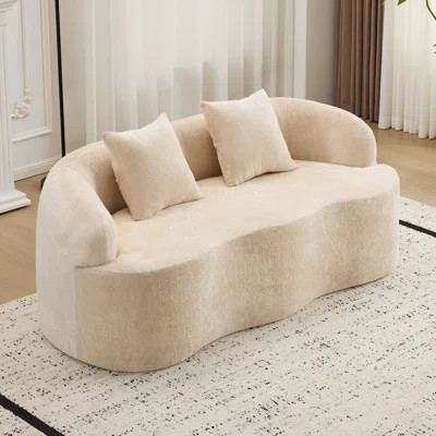 Curved Loveseat Sofa With Round Armrest, Compression Couch With 2 Pillows, Cream Couch For Small Space, Living Room Couch For Versatile Decor, Ergonom | Wayfair North America