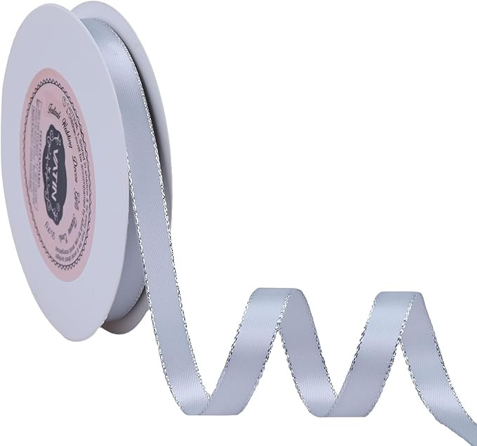 VATIN Double Faced Satin Ribbon 3/8 inch Light Silver with Silver Edge 50 Yards for Decoration, C... | Amazon (US)