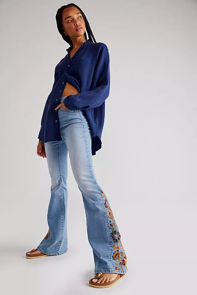 Farrah Embroidered Flare Jeans | Free People (Global - UK&FR Excluded)