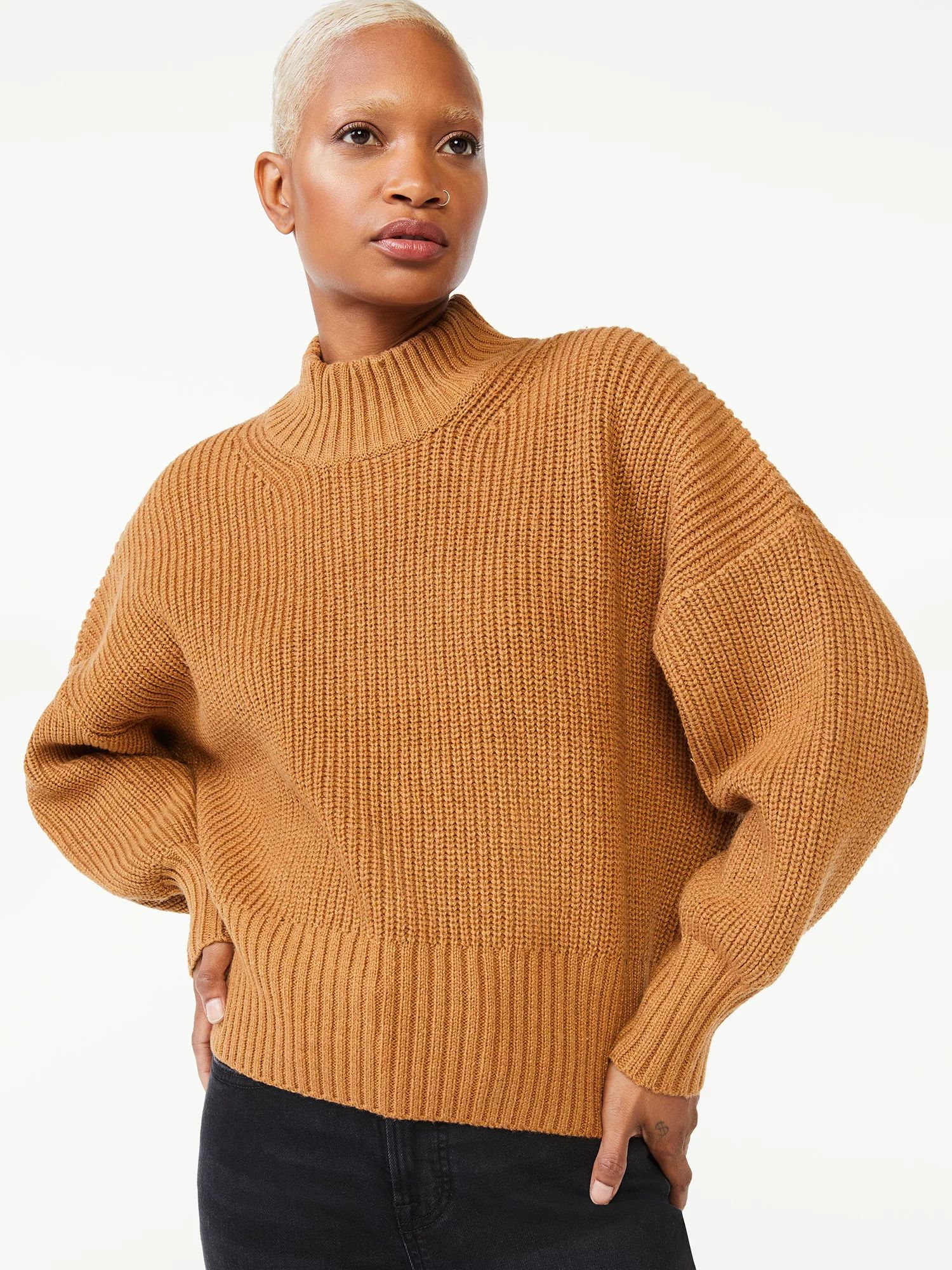 Free Assembly Women's Oversized Mock Neck Sweater | Walmart (US)