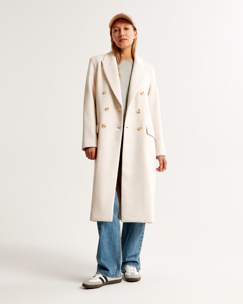 Wool-Blend Double-Breasted Tailored Topcoat | Abercrombie & Fitch (US)